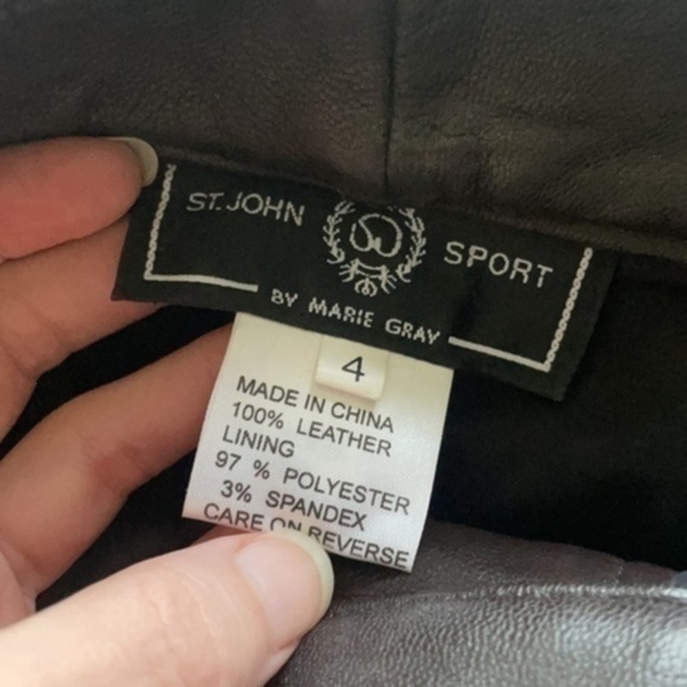 ST. JOHN 100% real leather pants size 4 brown hi waist - Picture 3 of 16